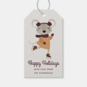 Prettige feestdagen Schaatsmuis gepersonaliseerd Cadeaulabel (Voorkant)