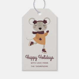Prettige feestdagen Schaatsmuis gepersonaliseerd Cadeaulabel