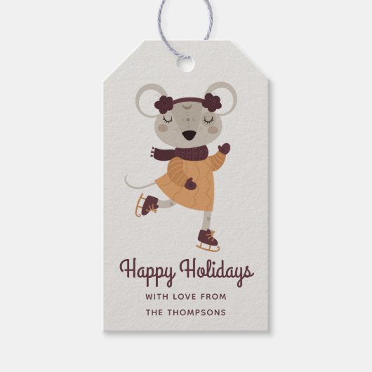 Prettige feestdagen Schaatsmuis gepersonaliseerd Cadeaulabel (Voorkant)