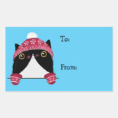 Prettige feestdagen Schattige Cat Cadeaulabel Rechthoekige Sticker (Voorkant)