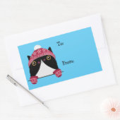 Prettige feestdagen Schattige Cat Cadeaulabel Rechthoekige Sticker (Envelop)