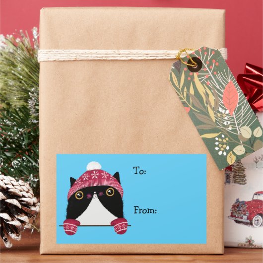 Prettige feestdagen Schattige Cat Cadeaulabel Rechthoekige Sticker (Feestdagen)