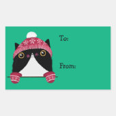 Prettige feestdagen Schattige Cat Cadeaulabel Rechthoekige Sticker (Voorkant)