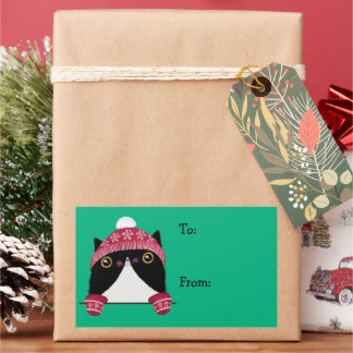 Prettige feestdagen Schattige Cat Cadeaulabel Rechthoekige Sticker