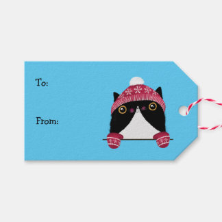 Prettige feestdagen Schattige Cat Gift Label Cadeaulabel