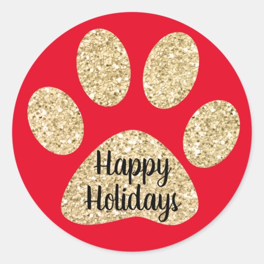 Prettige feestdagen Schattige Gouden Glitter Paw P Ronde Sticker (Voorkant)