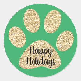 Prettige feestdagen Schattige Gouden Glitter Paw P Ronde Sticker
