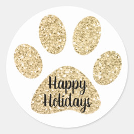 Prettige feestdagen Schattige Gouden Glitter Paw P Ronde Sticker