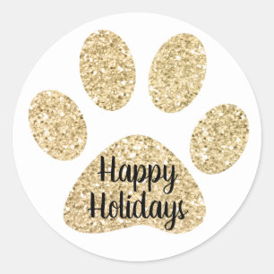 Prettige feestdagen Schattige Gouden Glitter Paw P Ronde Sticker