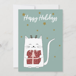 Prettige Feestdagen Schattige Kat met Cadeau Feestdagenkaart