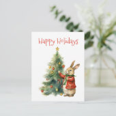 Prettige feestdagen - Schattige konijn met een ker Briefkaart (Staand voorkant)