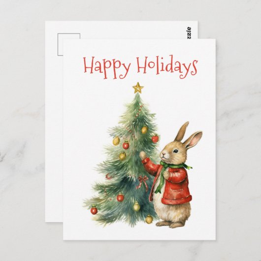 Prettige feestdagen - Schattige konijn met een ker Briefkaart (Voorkant / Achterkant)