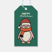 prettige feestdagen schattige roze kerstpinguïn cadeaulabel (Achterkant)