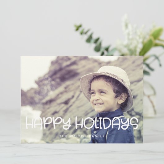 Prettige feestdagen Schattige Script Photo Christm Feestdagenkaart (Staand voorkant)