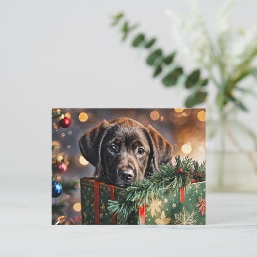 Prettige feestdagen Schattigee Chocolate Lab Puppy (Staand voorkant)