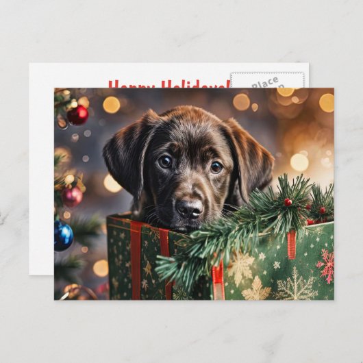 Prettige feestdagen Schattigee Chocolate Lab Puppy (Voorkant / Achterkant)