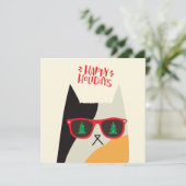 Prettige feestdagen - Schattigee & Cool Santa Cat Feestdagenkaart (Staand voorkant)