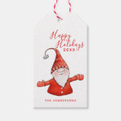 Prettige feestdagen Schattigee Gnome in het rood M Cadeaulabel (Voorkant)
