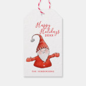 Prettige feestdagen Schattigee Gnome in het rood M Cadeaulabel (Achterkant)