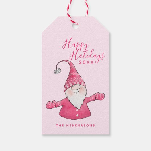 Prettige feestdagen Schattigee Gnome Roze Kerst Cadeaulabel (Achterkant)