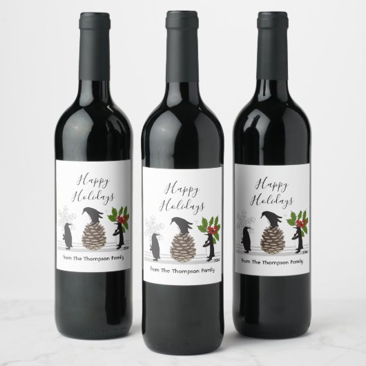 Prettige feestdagen Schattigee grappige pinguïn ke Wijn Etiket (Flessen)