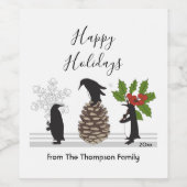 Prettige feestdagen Schattigee grappige pinguïn ke Wijn Etiket (Enkel label)