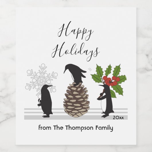 Prettige feestdagen Schattigee grappige pinguïn ke Wijn Etiket (Enkel label)