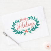 PRETTIGE FEESTDAGEN SCHATTIGEE HOLLY KRANS OVALE STICKER (Envelop)