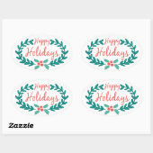 PRETTIGE FEESTDAGEN SCHATTIGEE HOLLY KRANS OVALE STICKER (Vel)