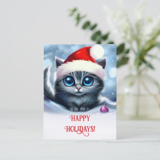 Prettige feestdagen Schattigee Kitten en Santa Hat (Staand voorkant)