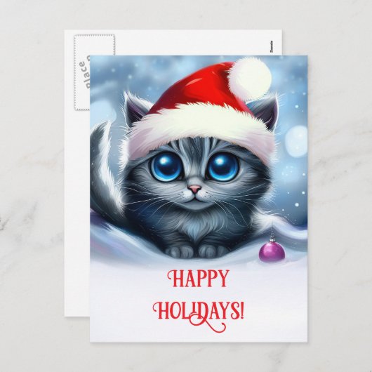 Prettige feestdagen Schattigee Kitten en Santa Hat (Voorkant / Achterkant)