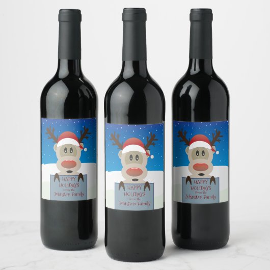 Prettige feestdagen Schattigee rendierwijnetikette Wijn Etiket (Flessen)
