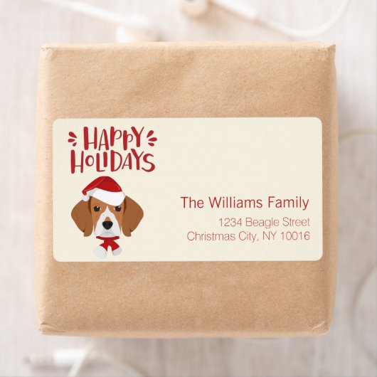 Prettige feestdagen - Schattigee Santa Beagle Kers Etiket (Insitu)