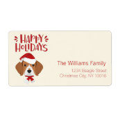 Prettige feestdagen - Schattigee Santa Beagle Kers Etiket (Voorkant)