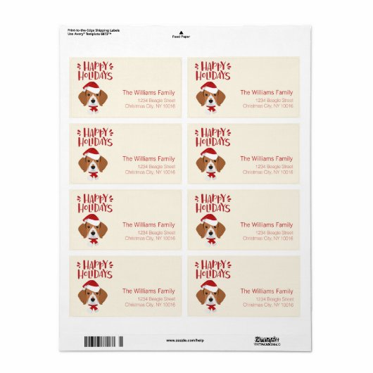 Prettige feestdagen - Schattigee Santa Beagle Kers Etiket (Full Sheet)