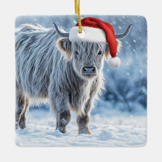 Prettige feestdagen Schattigeste Highland Calf in  Keramisch Ornament (Voorkant)