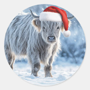 Prettige feestdagen Schattigeste Highland Calf in  Ronde Sticker