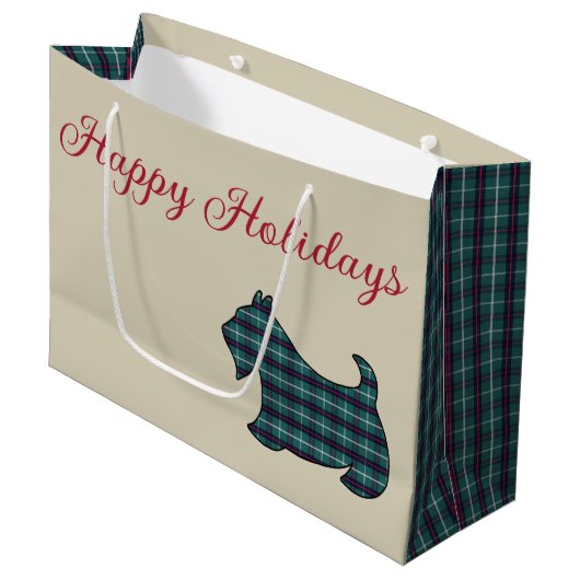 Prettige feestdagen Schotse Terrier Gift Bag Groot Cadeauzakje (Voorkant Gekanteld)