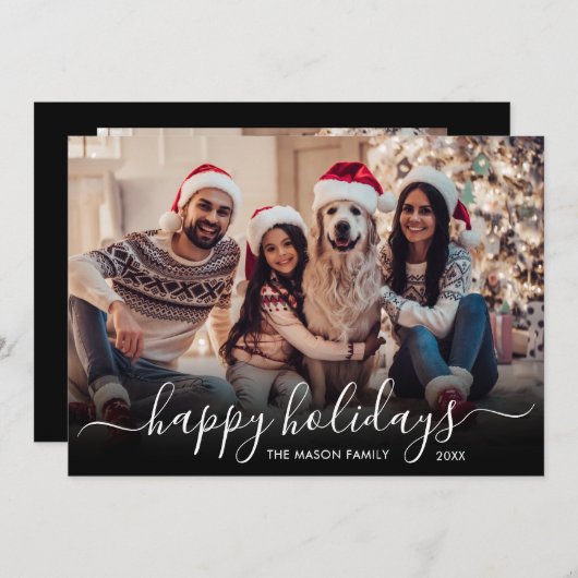 Prettige feestdagen Script 2 Foto Kerstmis Feestdagenkaart (Voorkant / Achterkant)