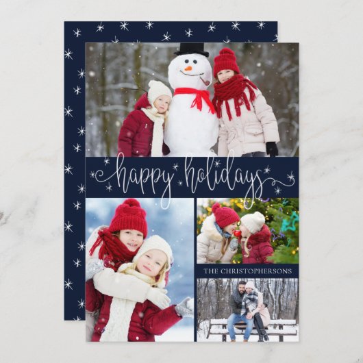 Prettige feestdagen Script 4 Foto Feestdagenkaart (Voorkant / Achterkant)