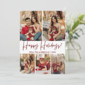 Prettige feestdagen Script 5 Familie Foto Modern Feestdagenkaart (Staand voorkant)