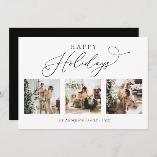prettige feestdagen Script Black 2 Multi Photo Col Feestdagenkaart (Voorkant / Achterkant)