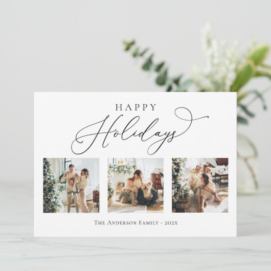 prettige feestdagen Script Black 2 Multi Photo Col Feestdagenkaart (Staand voorkant)