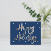 prettige feestdagen Script Chic Blue en Silver Gre (Staand voorkant)