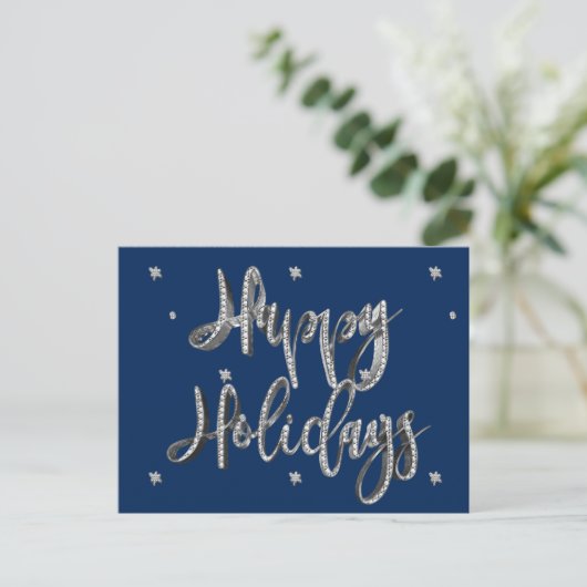 prettige feestdagen Script Chic Blue en Silver Gre (Staand voorkant)