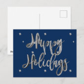 prettige feestdagen Script Chic Blue en Silver Gre (Voorkant / Achterkant)