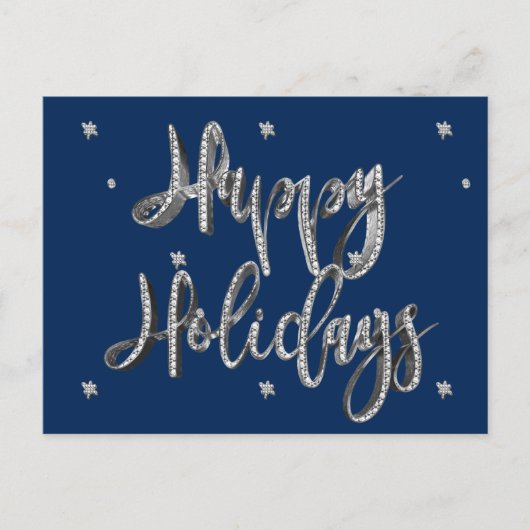 prettige feestdagen Script Chic Blue en Silver Gre (Voorkant)