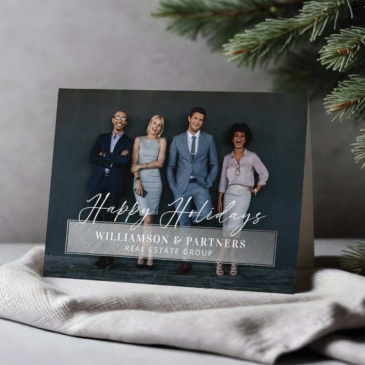 prettige feestdagen Script Company Foto Silver Pla Kaart