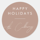 Prettige feestdagen ₩ & Script Familienaam Kerstmi Ronde Sticker (Voorkant)