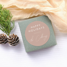 Prettige feestdagen ₩ & Script Familienaam Kerstmi Ronde Sticker